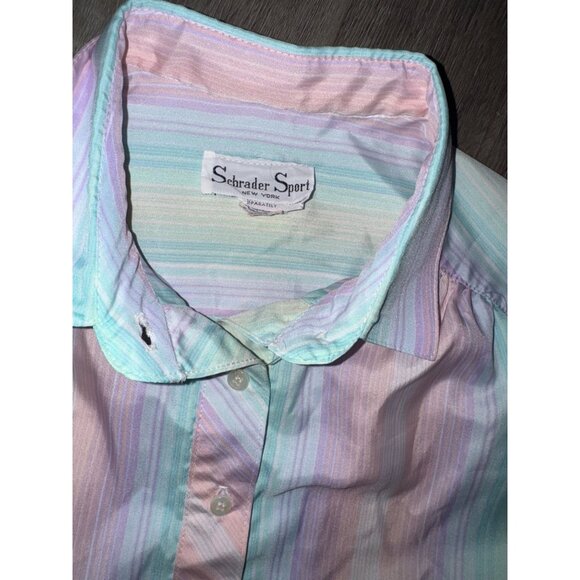 Vintage Schrader Sport Pastel Striped Shirt Dress Size 12 - Picture 2 of 10